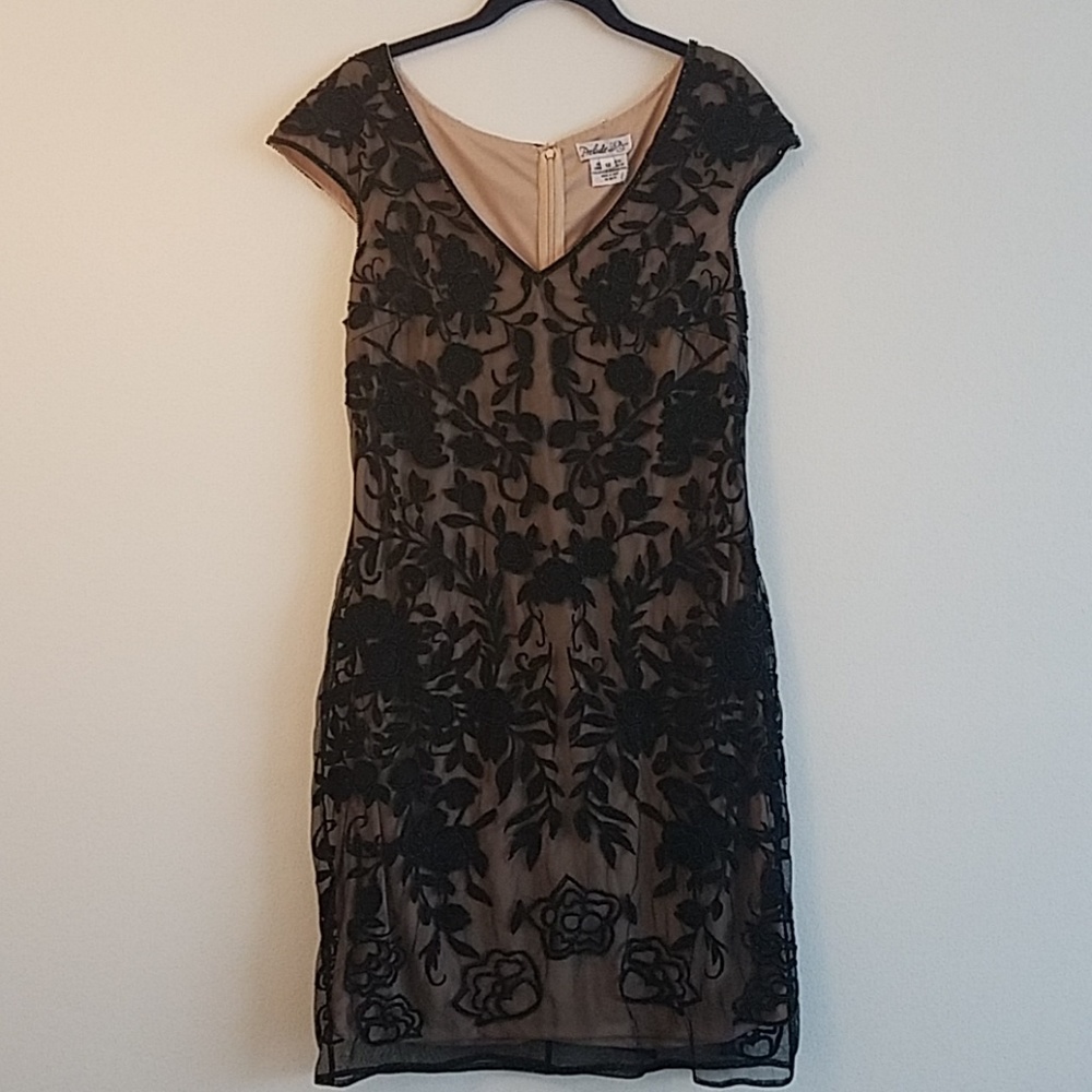 PRELUDE black and tan floral beaded dress size 12